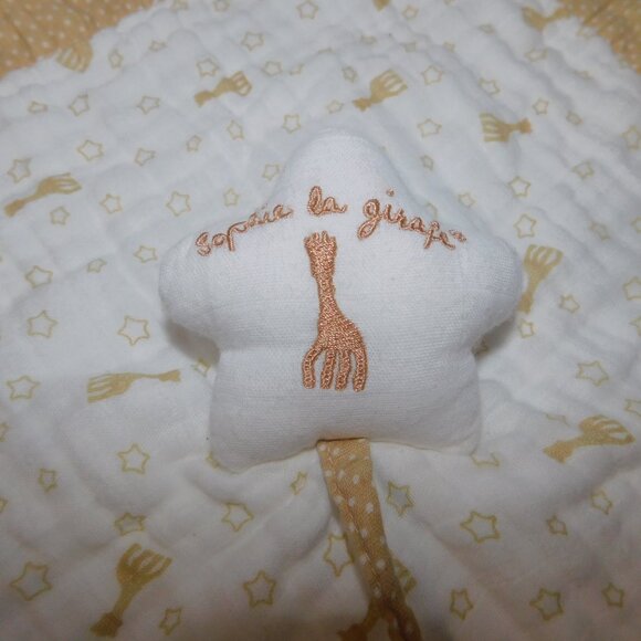 Sophie the Giraffe Star Cotton Security Blanket w Pacifier Holder Baby Lovey - Picture 3 of 8